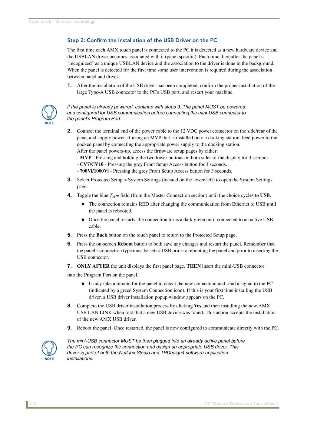 AMX NXD-1000Vi manual Confirm the Installation of the USB Driver on the PC 