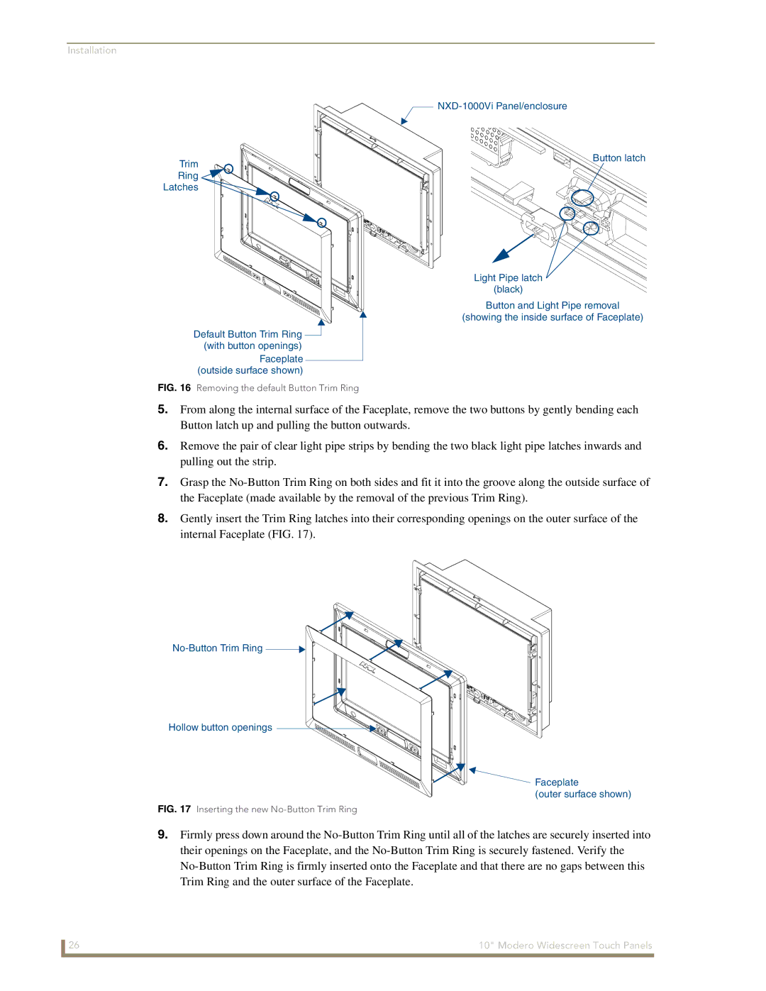 AMX NXD-1000Vi manual Removing the default Button Trim Ring 