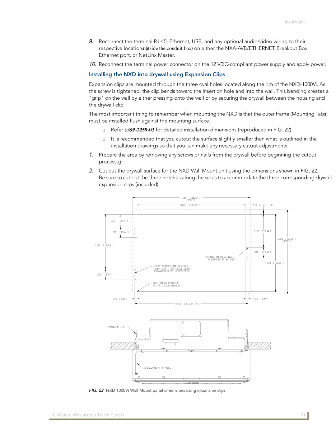 AMX NXD-1000Vi manual Installing the NXD into drywall using Expansion Clips 