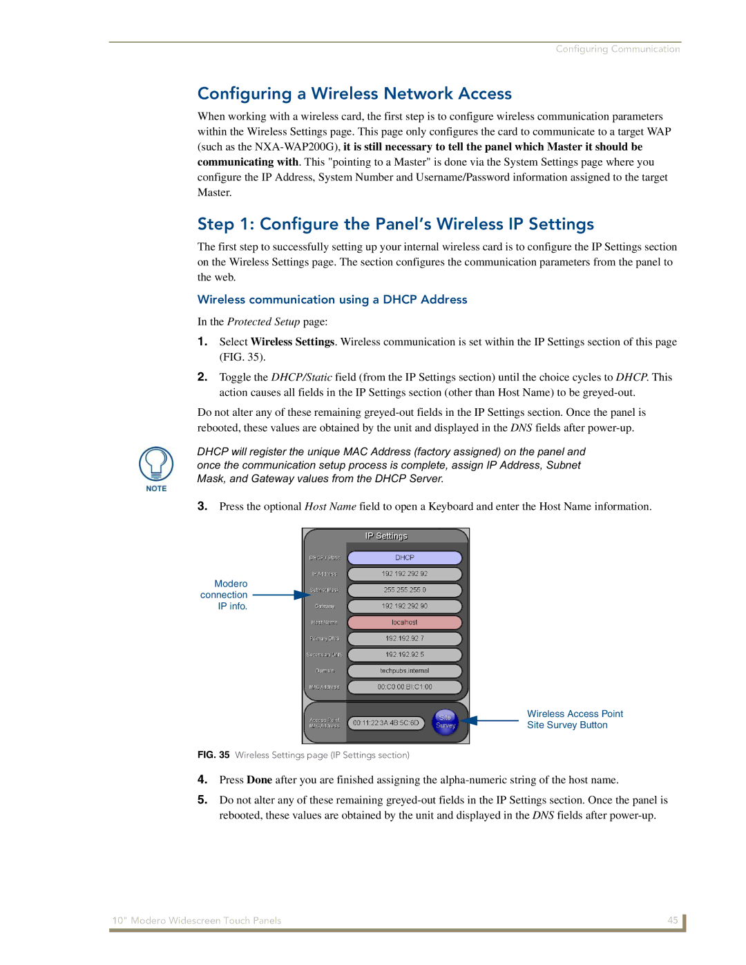 AMX NXD-1000Vi manual Configuring a Wireless Network Access, Configure the Panel’s Wireless IP Settings 