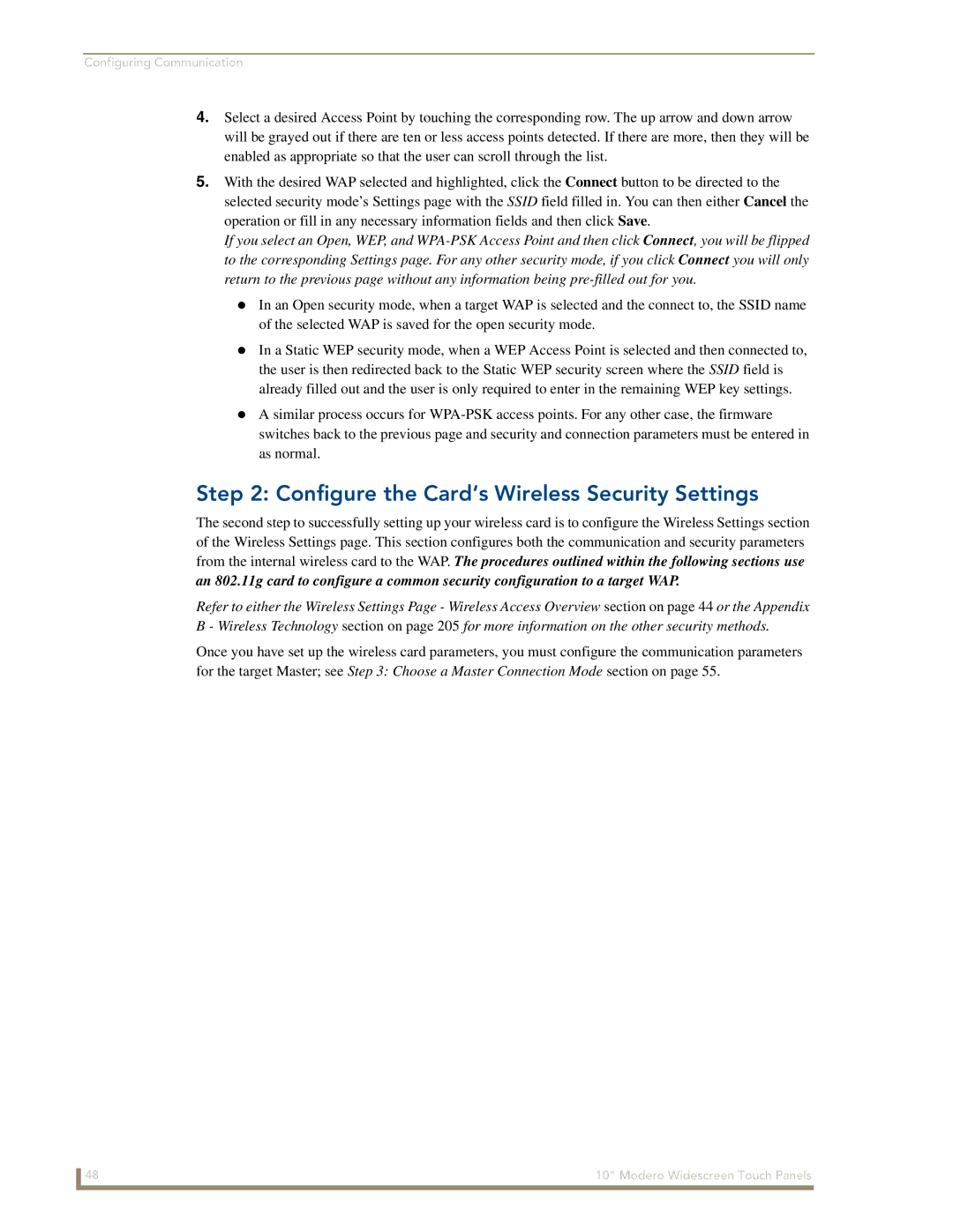 AMX NXD-1000Vi manual Configure the Card’s Wireless Security Settings 