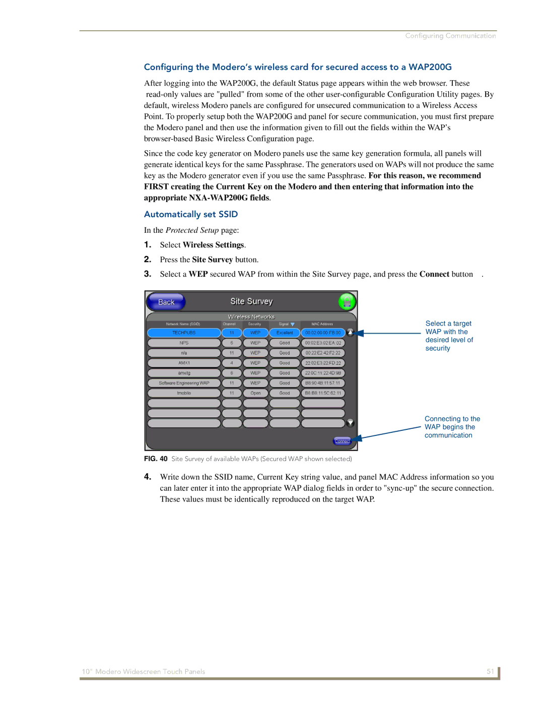 AMX NXD-1000Vi manual Automatically set Ssid, Select Wireless Settings 