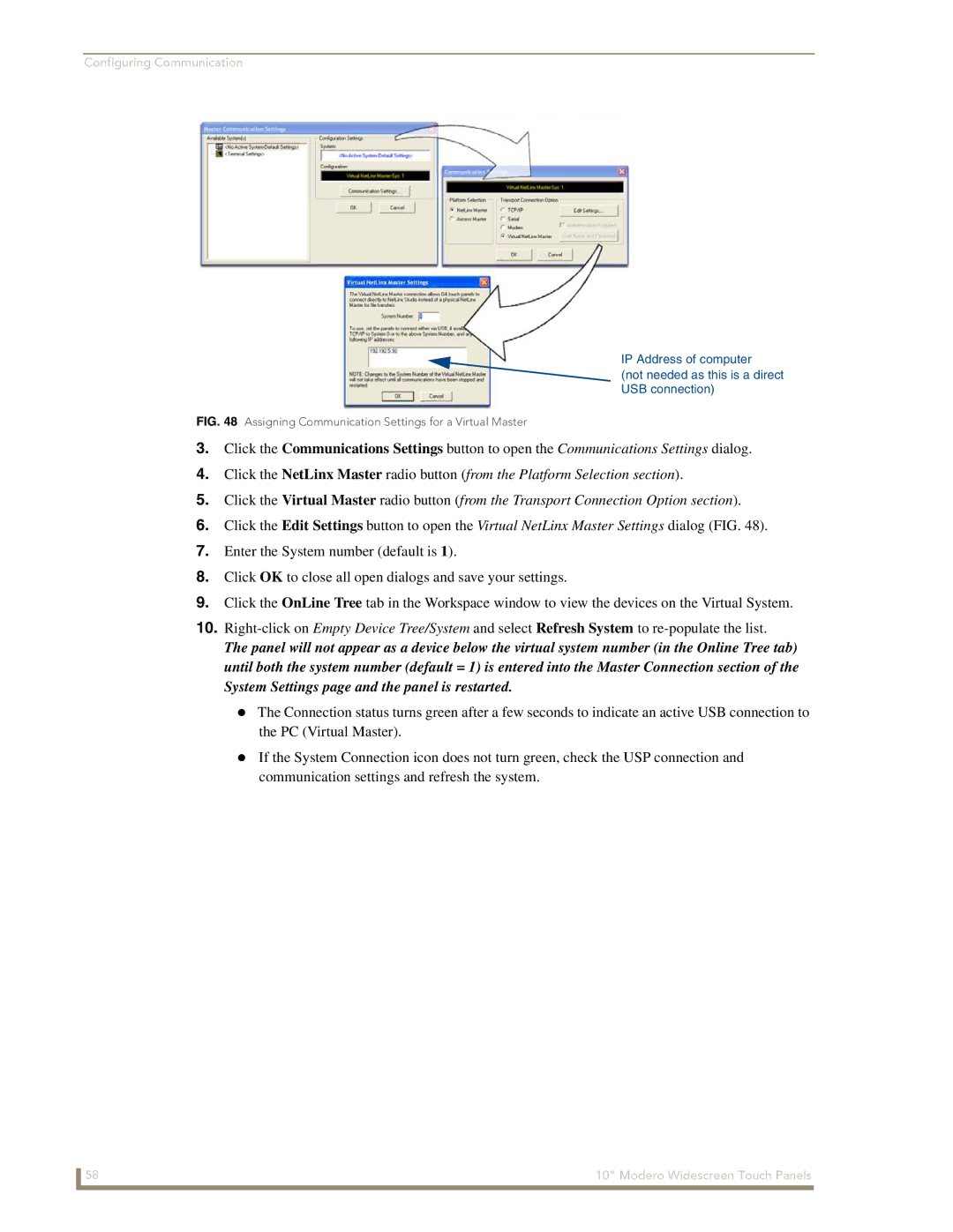 AMX NXD-1000Vi manual Assigning Communication Settings for a Virtual Master 