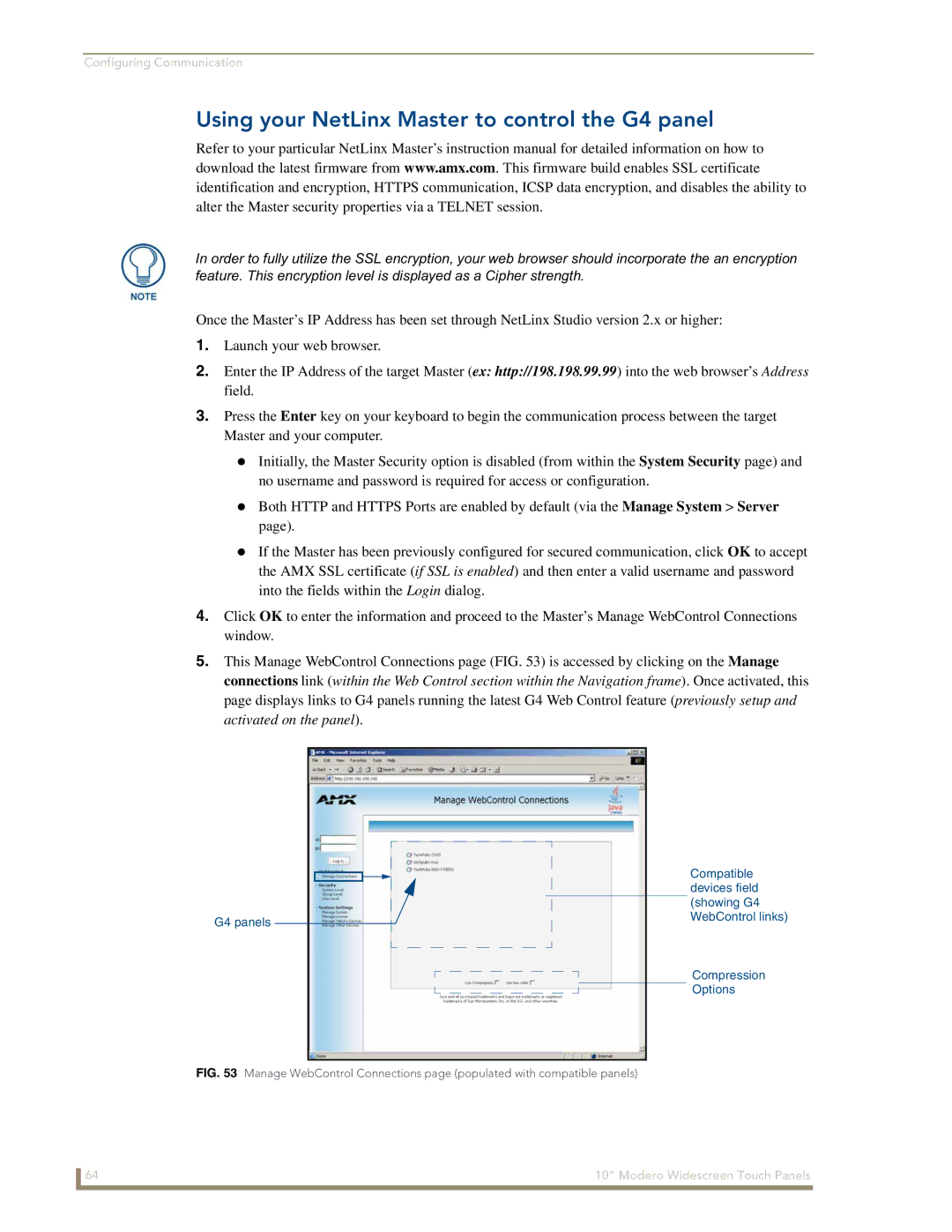 AMX NXD-1000Vi manual Using your NetLinx Master to control the G4 panel 