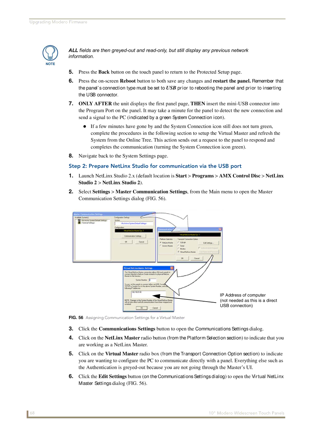 AMX NXD-1000Vi manual Prepare NetLinx Studio for communication via the USB port 