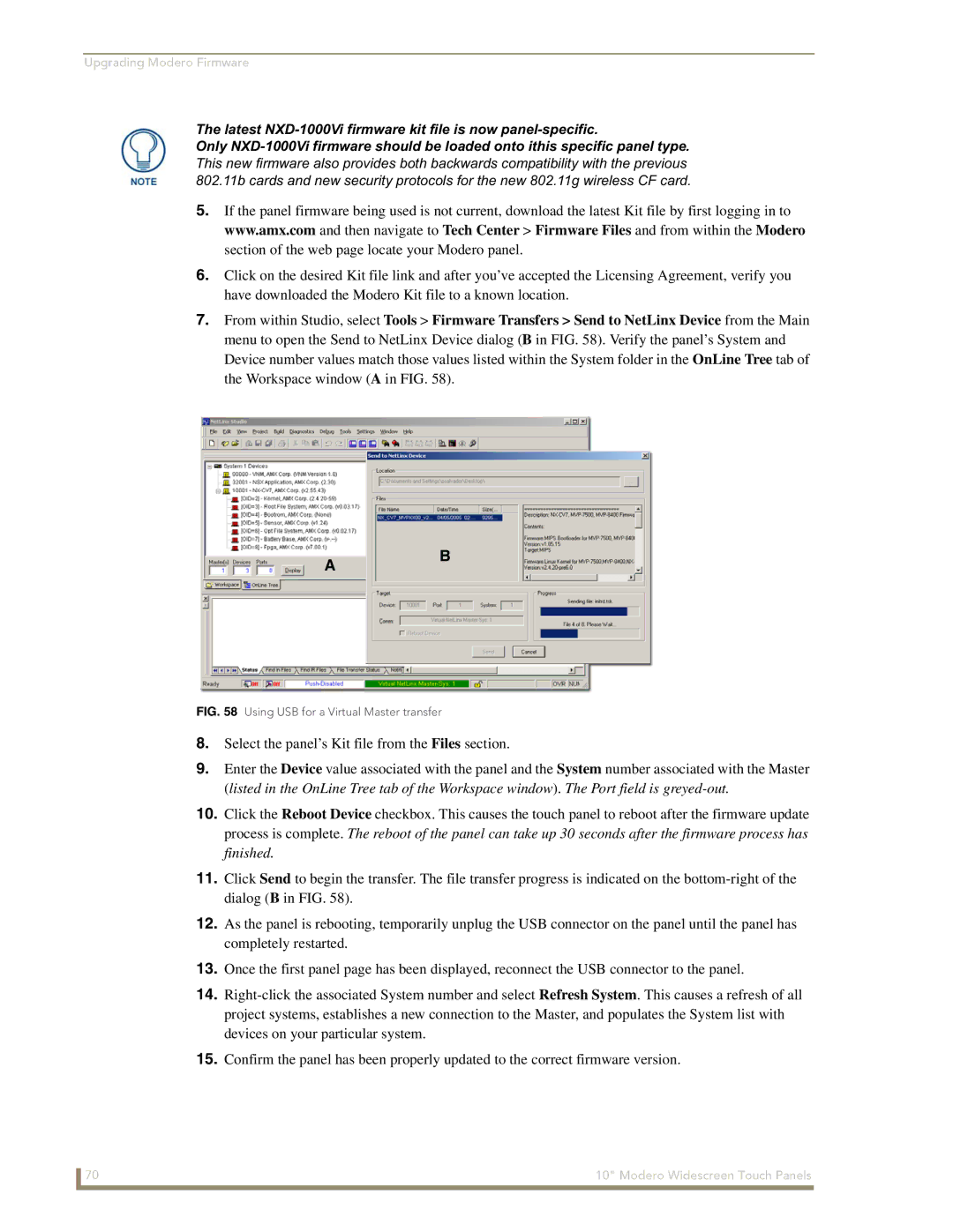 AMX NXD-1000Vi manual Using USB for a Virtual Master transfer 