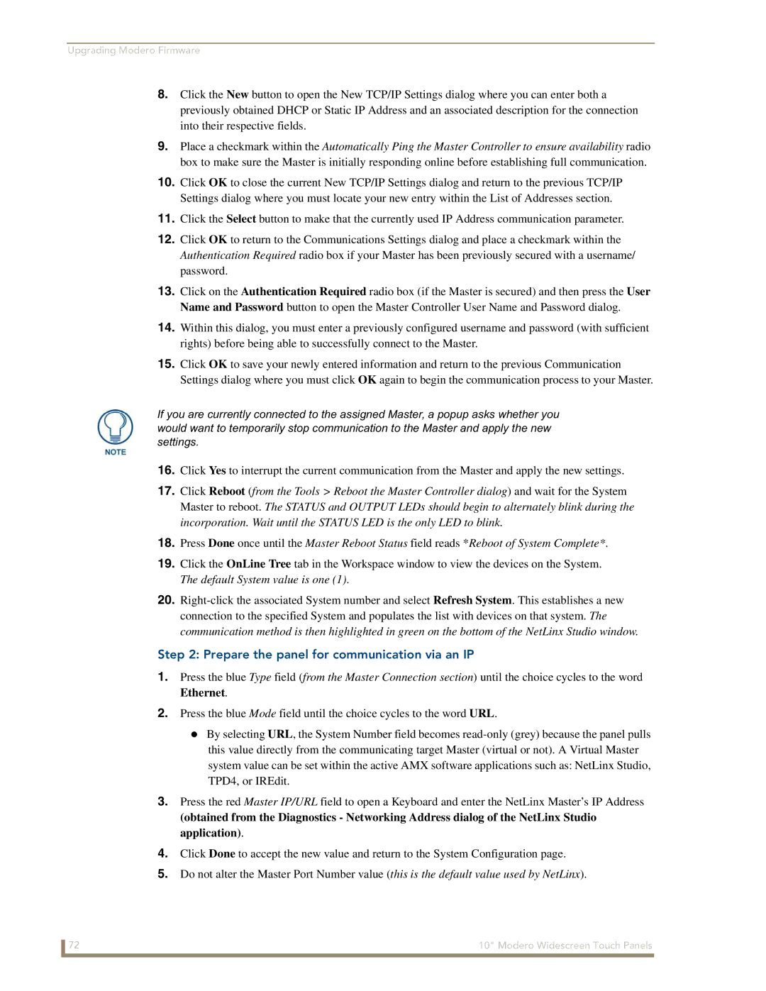 AMX NXD-1000Vi manual Prepare the panel for communication via an IP 