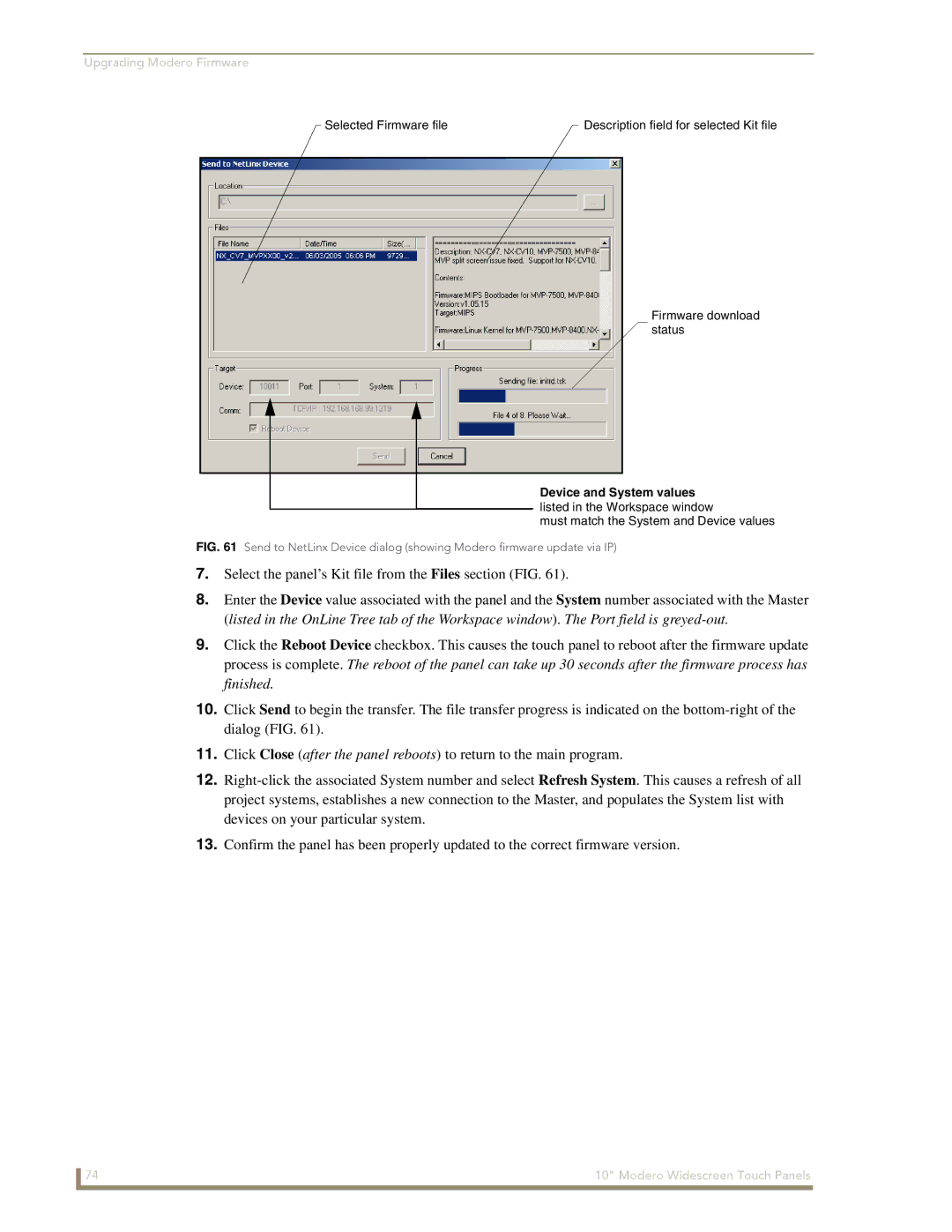 AMX NXD-1000Vi manual Selected Firmware file 