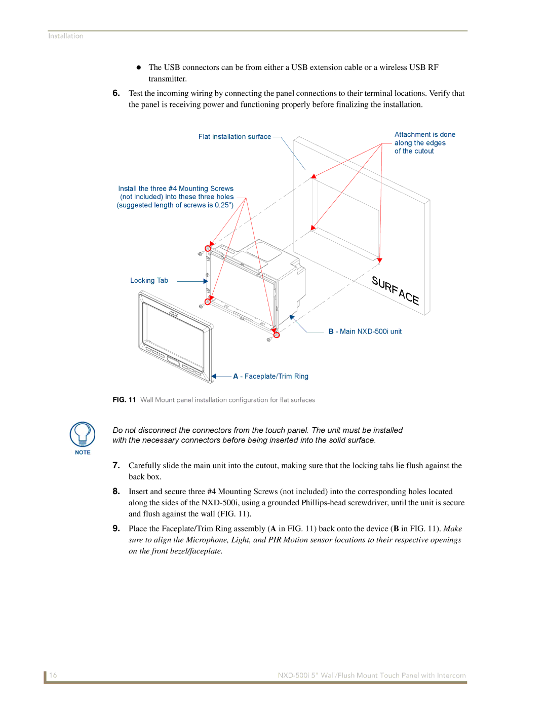 AMX NXD-500i manual Flat installation surface 