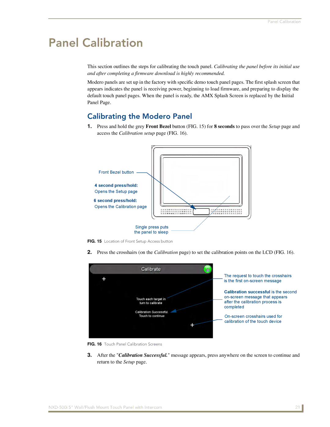 AMX NXD-500i manual Panel Calibration, Calibrating the Modero Panel 