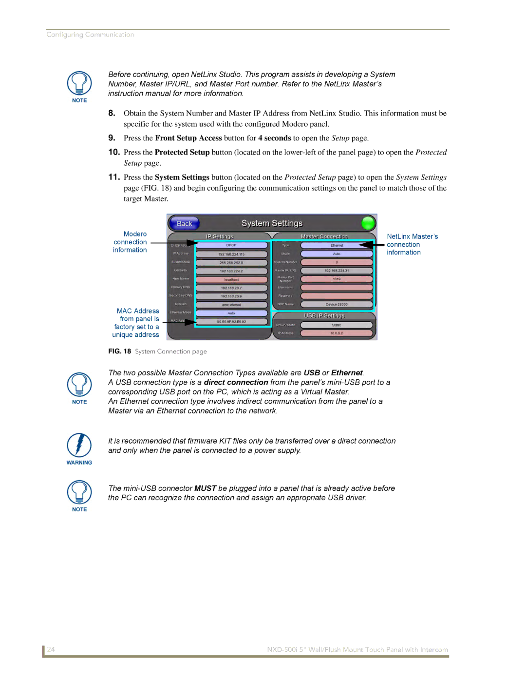 AMX NXD-500i manual Modero connection information 