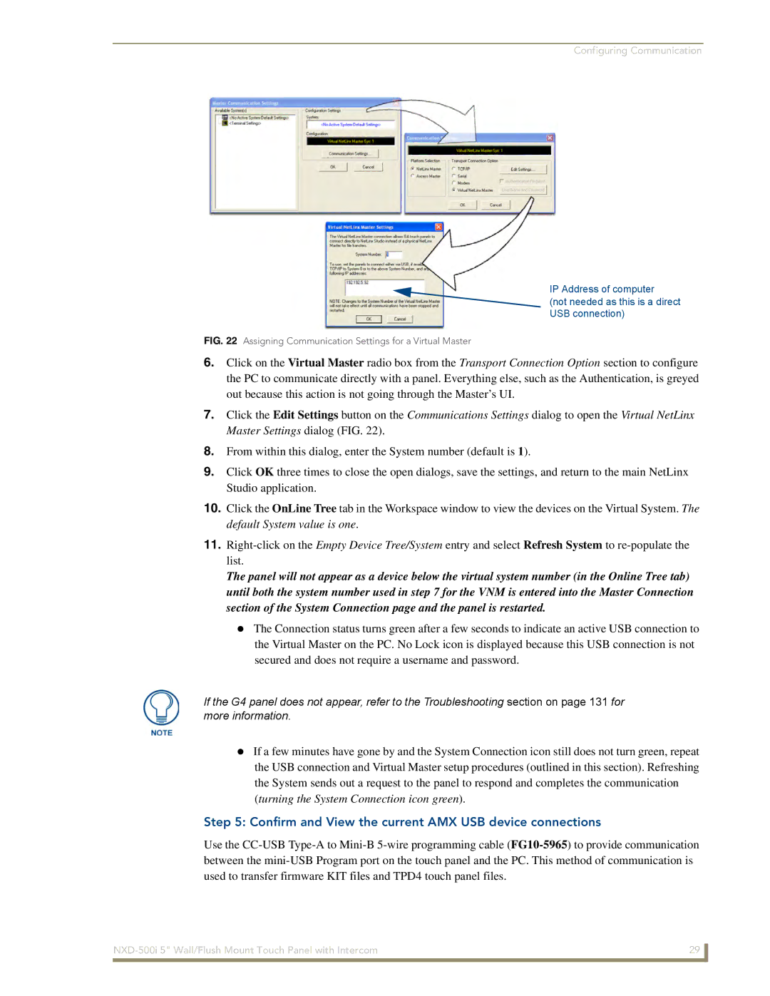 AMX NXD-500i manual Assigning Communication Settings for a Virtual Master 