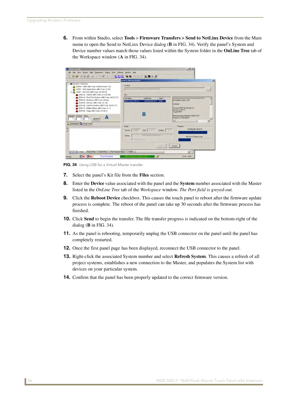 AMX NXD-500i manual Using USB for a Virtual Master transfer 