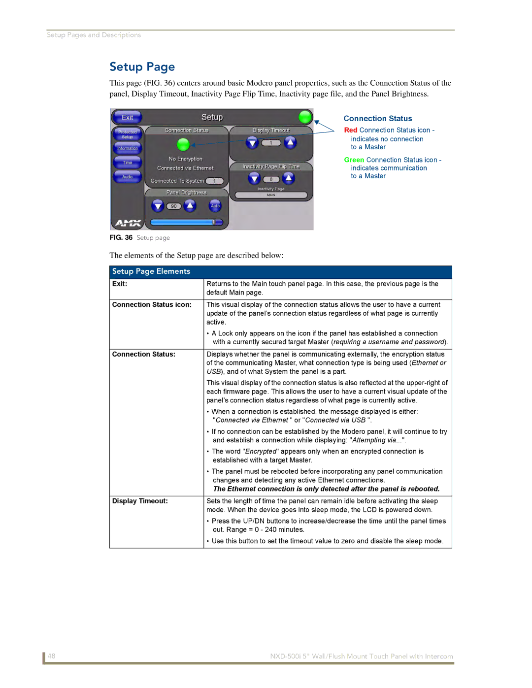 AMX NXD-500i manual Elements of the Setup page are described below, Setup Page Elements 