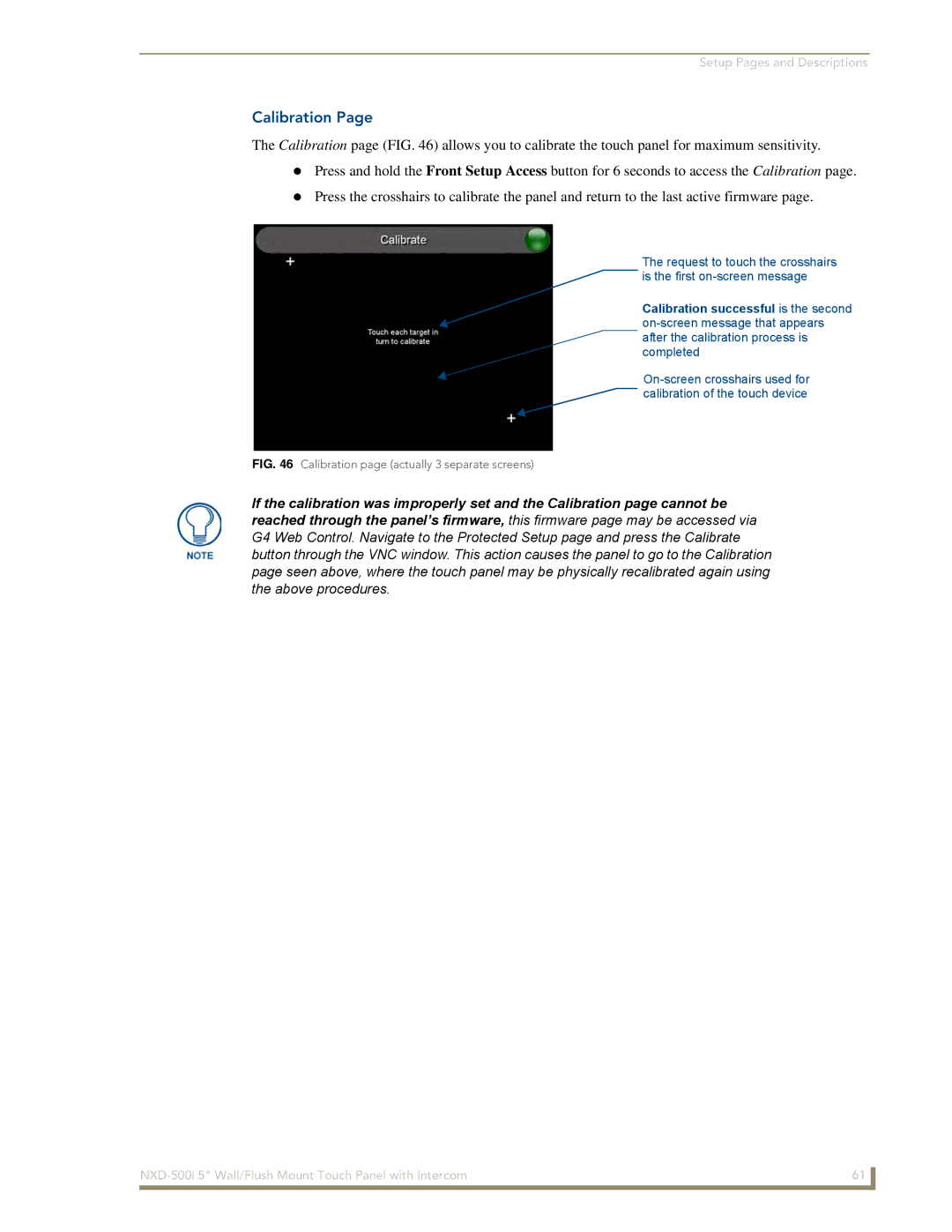 AMX NXD-500i manual Calibration page actually 3 separate screens 