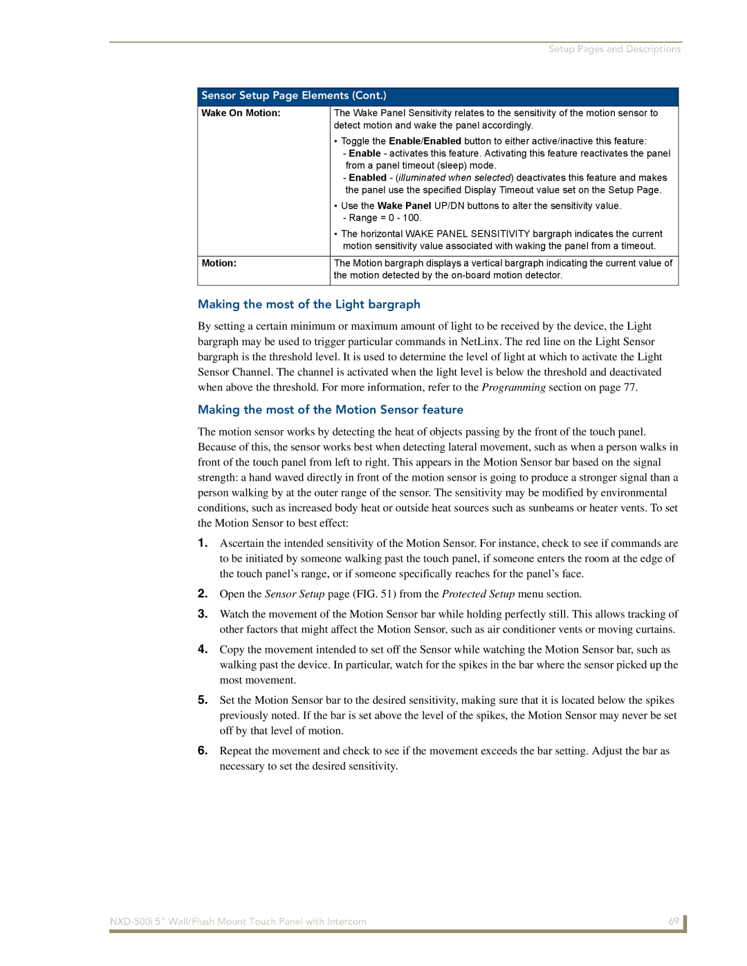 AMX NXD-500i manual Making the most of the Light bargraph, Making the most of the Motion Sensor feature 