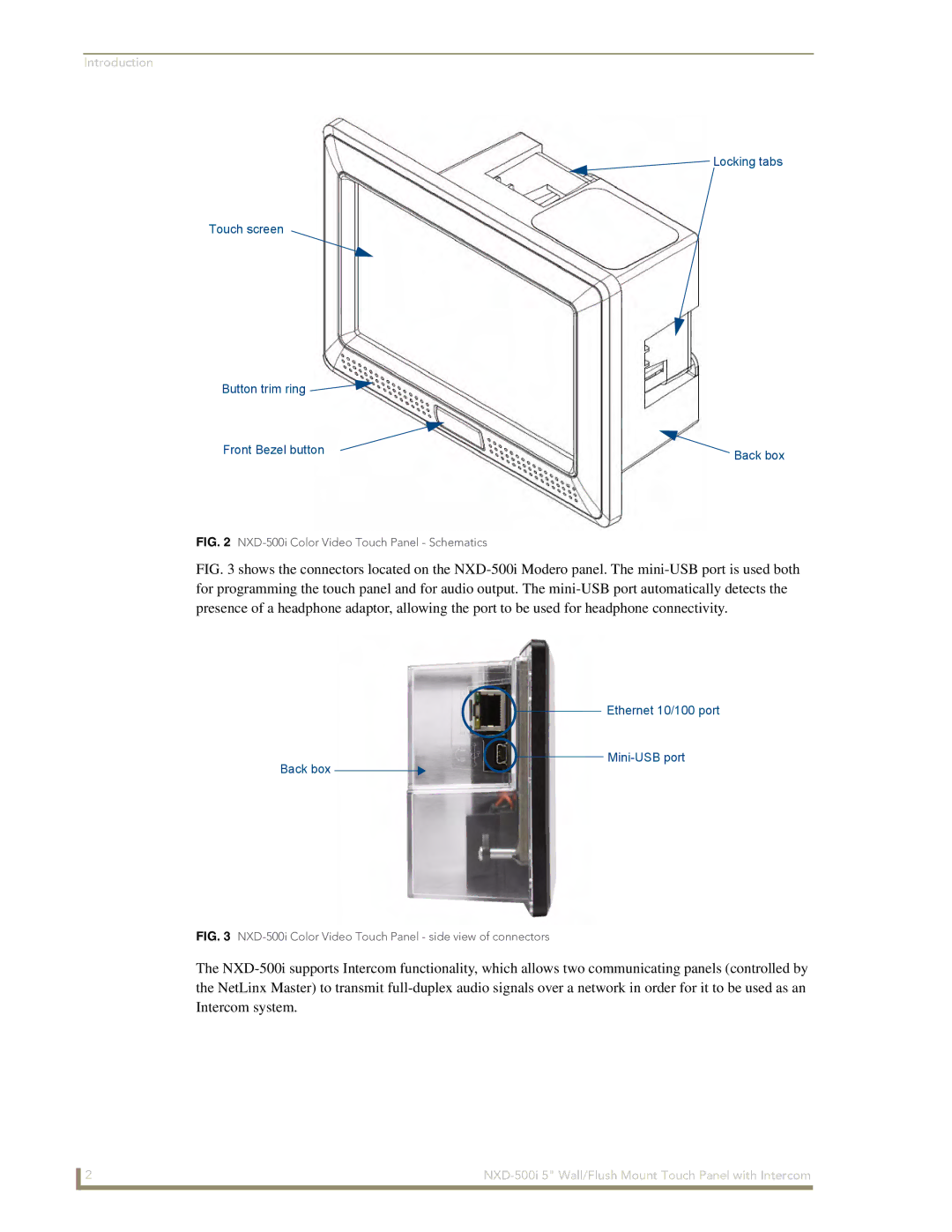 AMX NXD-500i manual Ethernet 10/100 port Mini-USB port Back box 