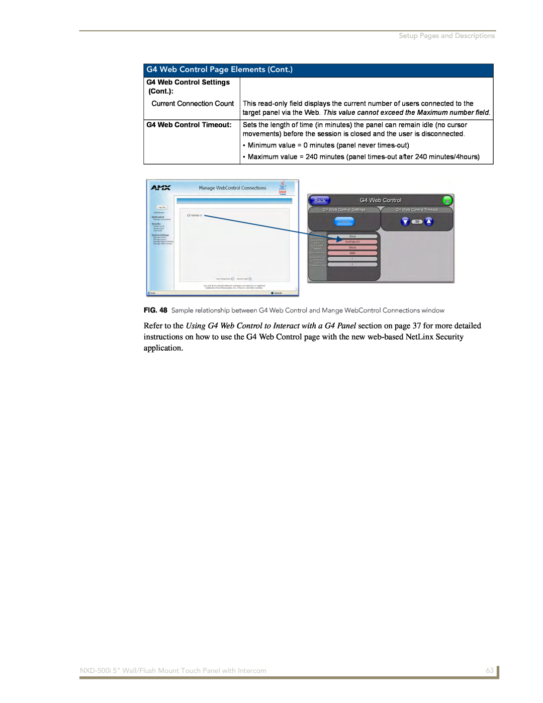 AMX NXD-500i manual G4 Web Control Page Elements Cont, Setup Pages and Descriptions 
