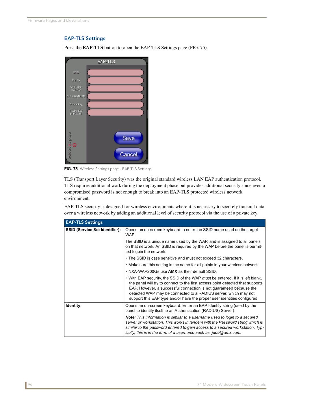 AMX NXD-700Vi manual EAP-TLS Settings 