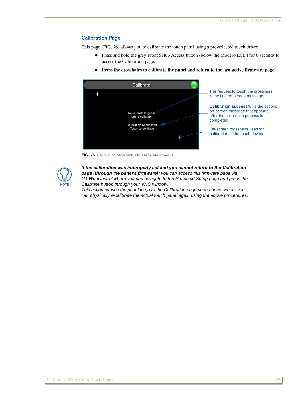 AMX NXD-700Vi manual Calibration page actually 3 separate screens 