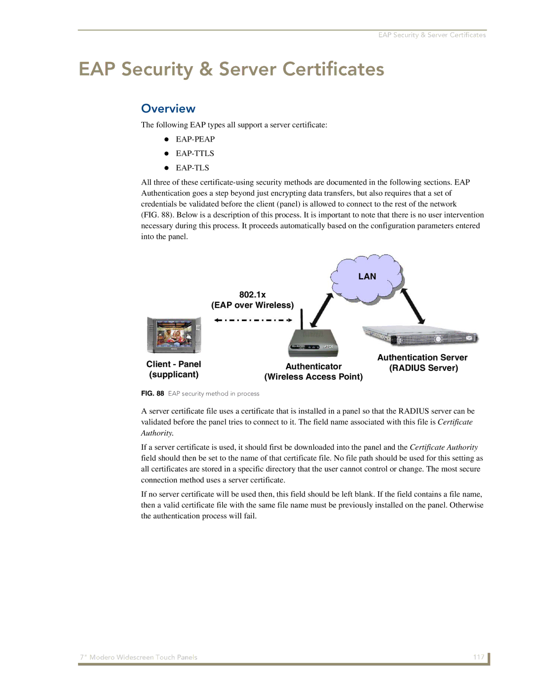 AMX NXD-700Vi manual EAP Security & Server Certificates, Overview 
