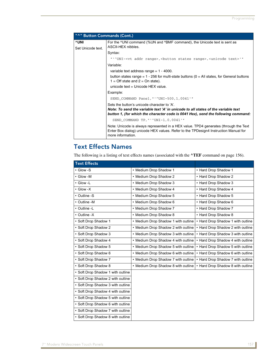 AMX NXD-700Vi manual Text Effects Names, Uni 