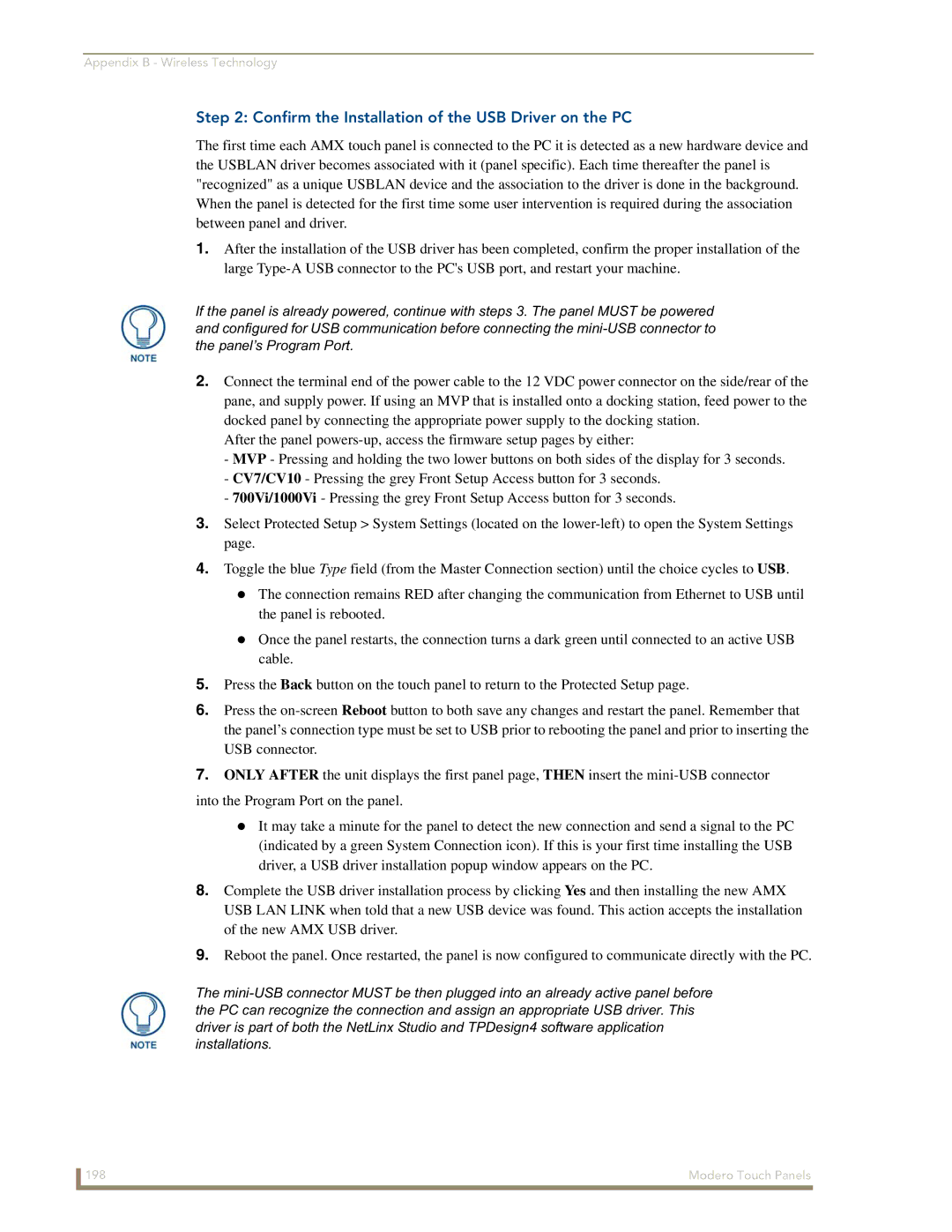 AMX NXD-700Vi manual Confirm the Installation of the USB Driver on the PC 