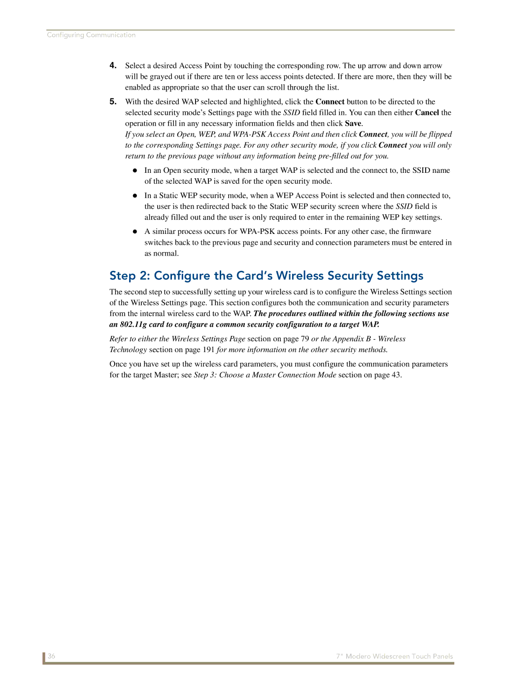 AMX NXD-700Vi manual Configure the Card’s Wireless Security Settings 