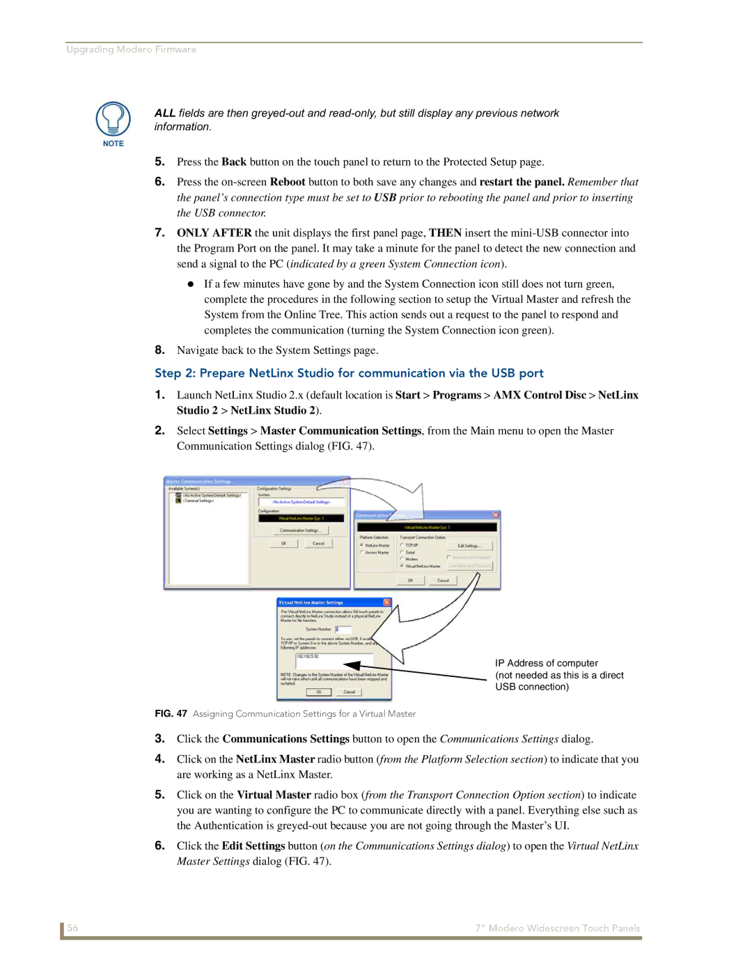 AMX NXD-700Vi manual Prepare NetLinx Studio for communication via the USB port 