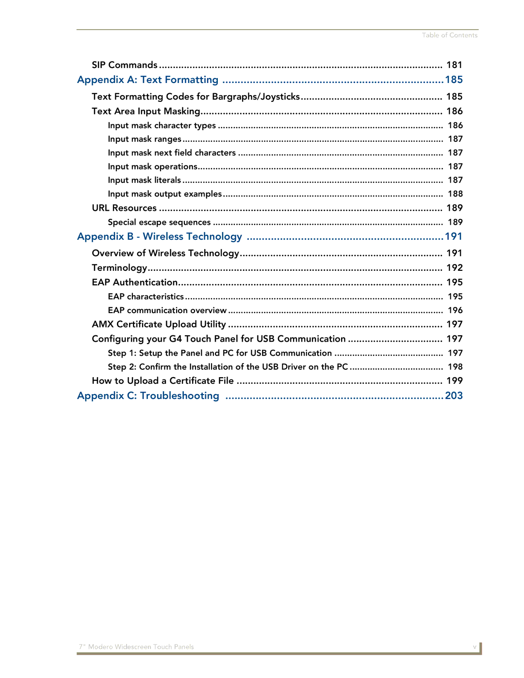 AMX NXD-700Vi manual Appendix a Text Formatting 185 