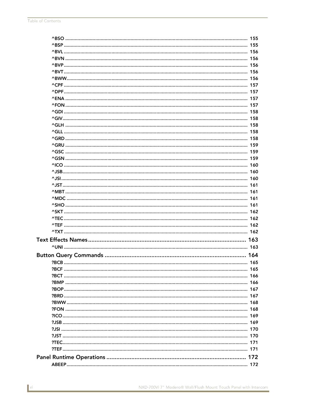 AMX NXD-700Vi manual Text Effects Names 163 