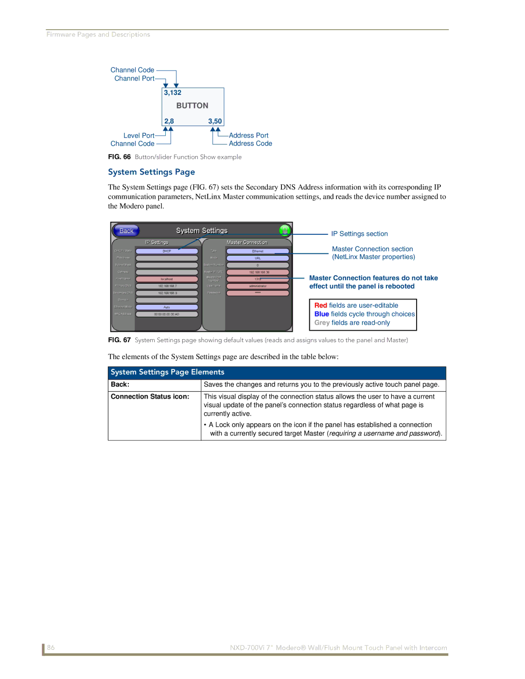 AMX NXD-700Vi manual System Settings Page Elements 