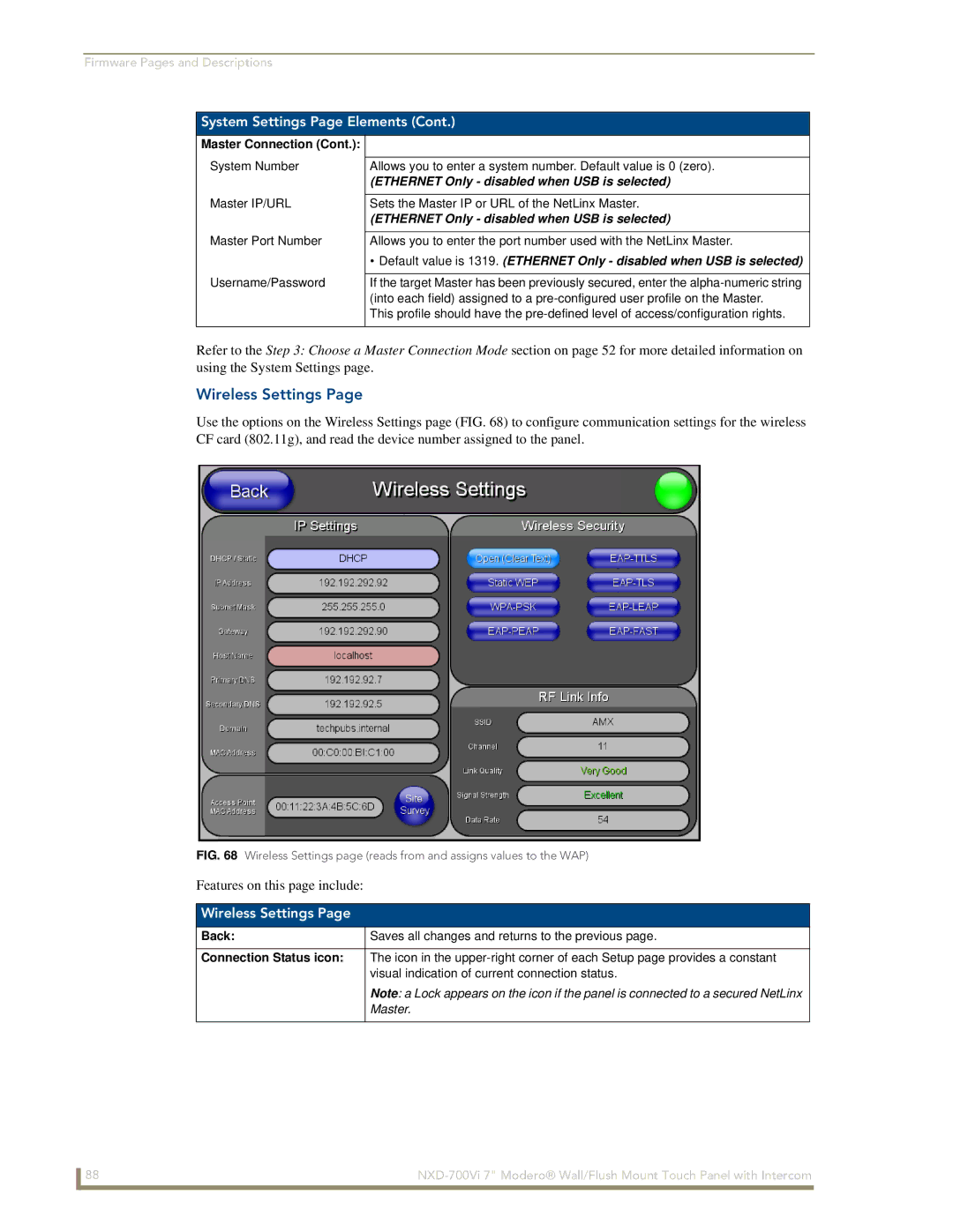 AMX NXD-700Vi manual Wireless Settings 