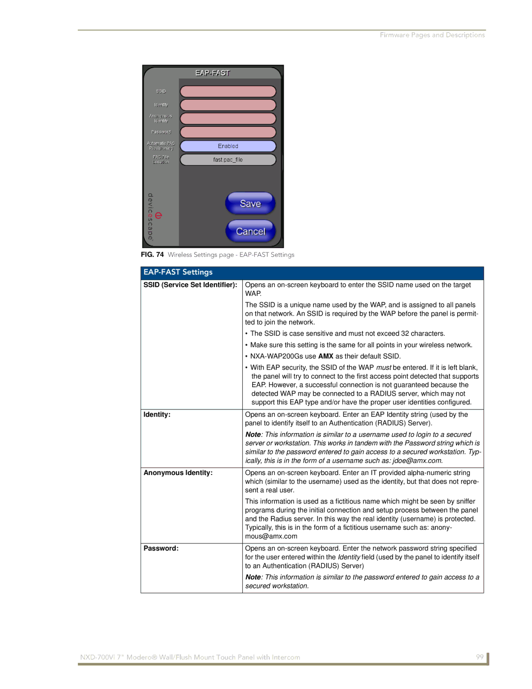 AMX NXD-700Vi manual EAP-FAST Settings, Anonymous Identity, Password 