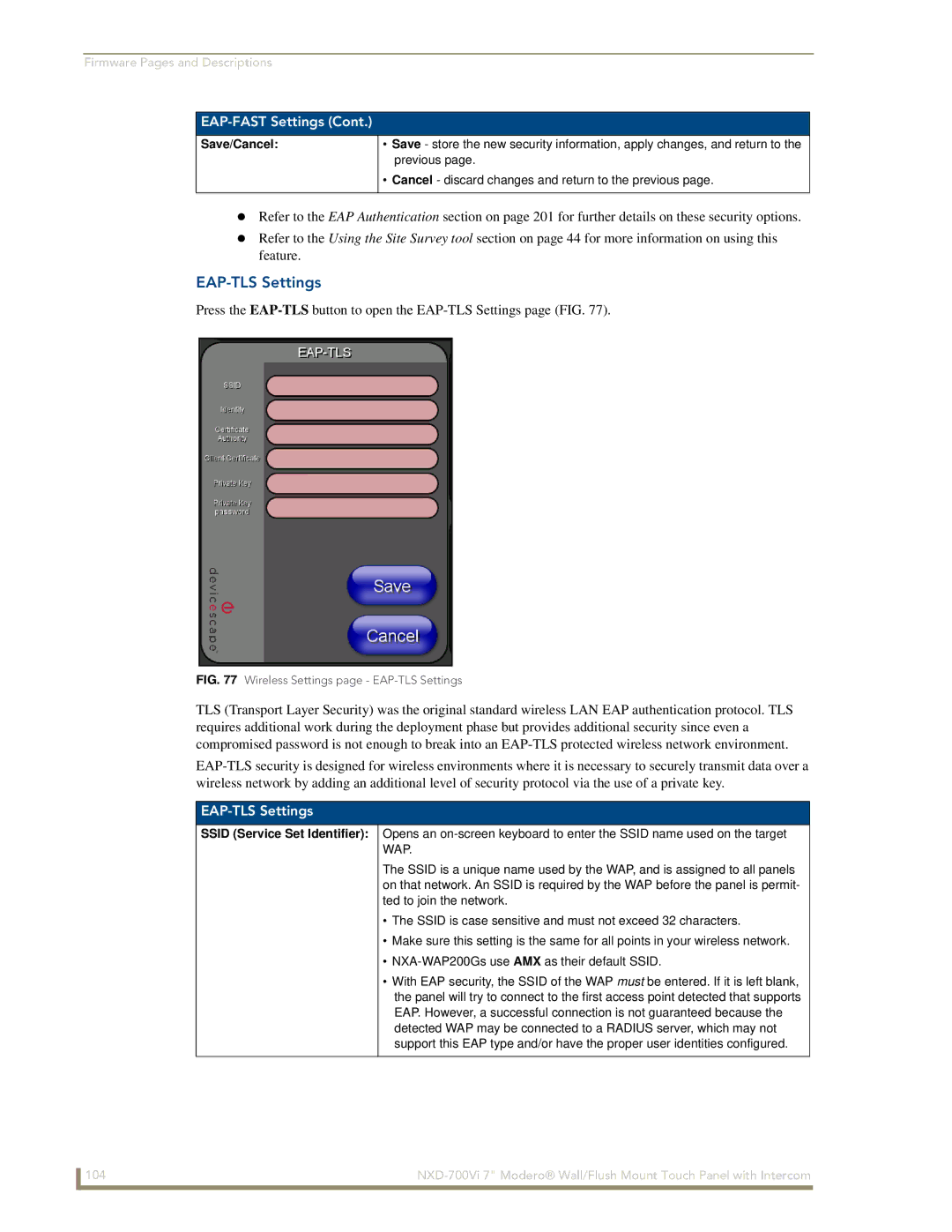 AMX NXD-700Vi manual EAP-TLS Settings 