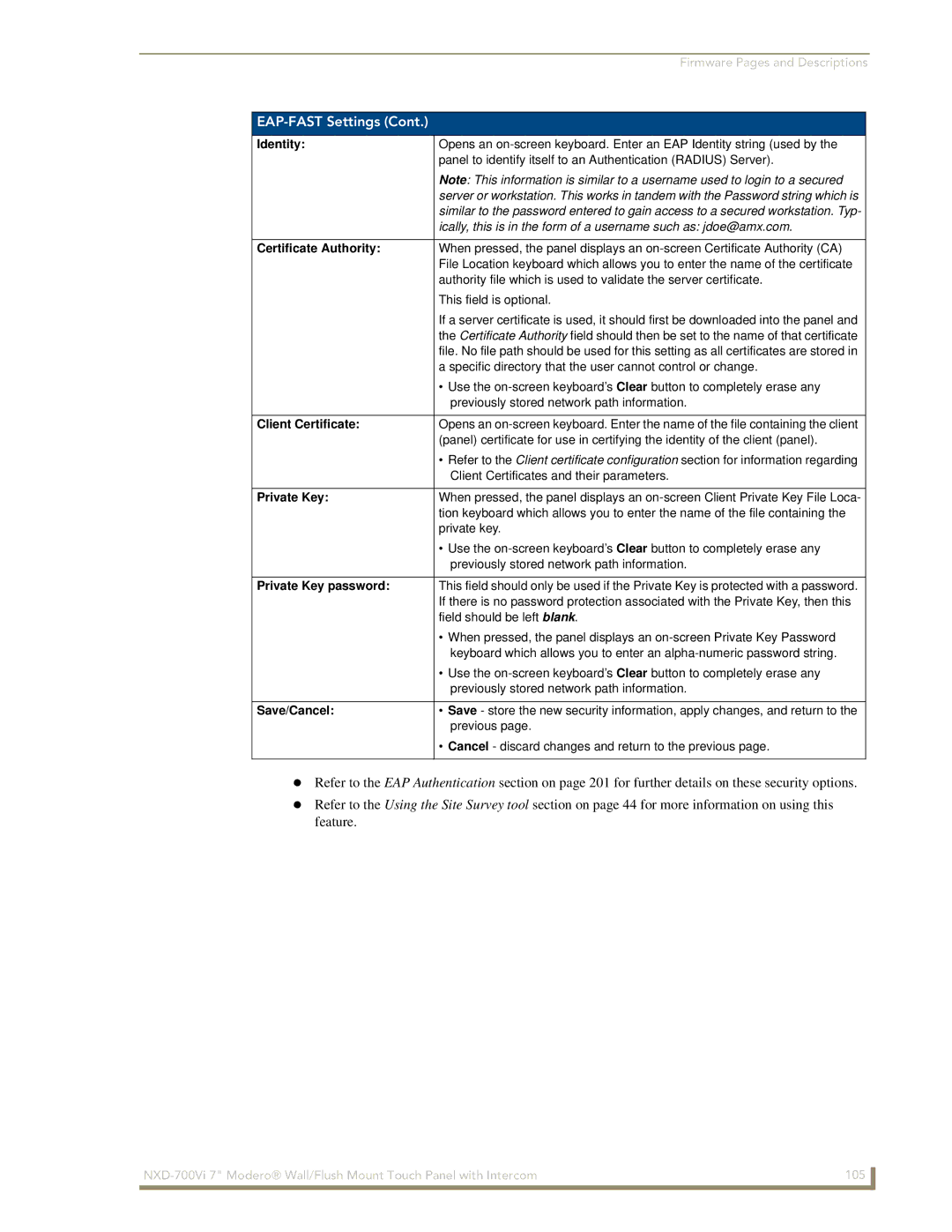 AMX NXD-700Vi manual Client Certificate, Private Key password 