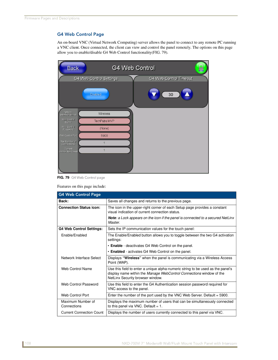 AMX NXD-700Vi manual G4 Web Control Settings 