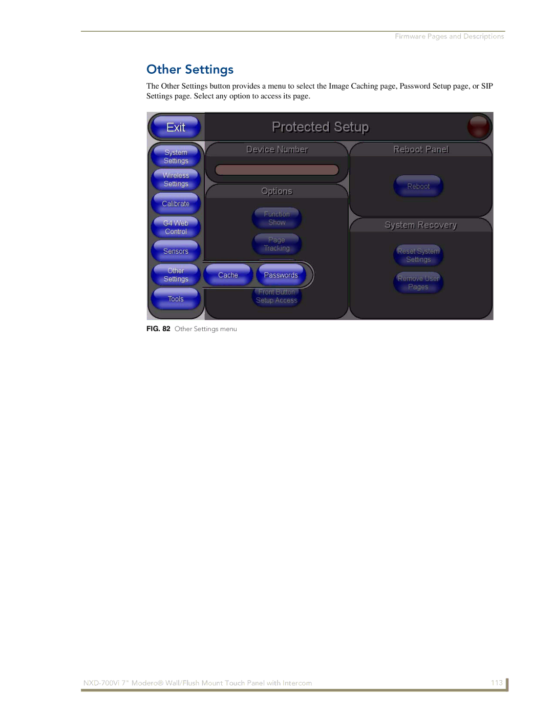 AMX NXD-700Vi manual Other Settings menu 