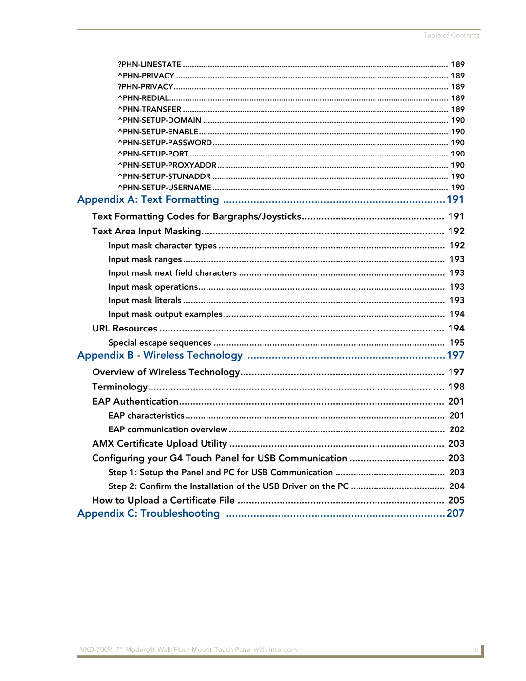 AMX NXD-700Vi manual Appendix a Text Formatting 191 