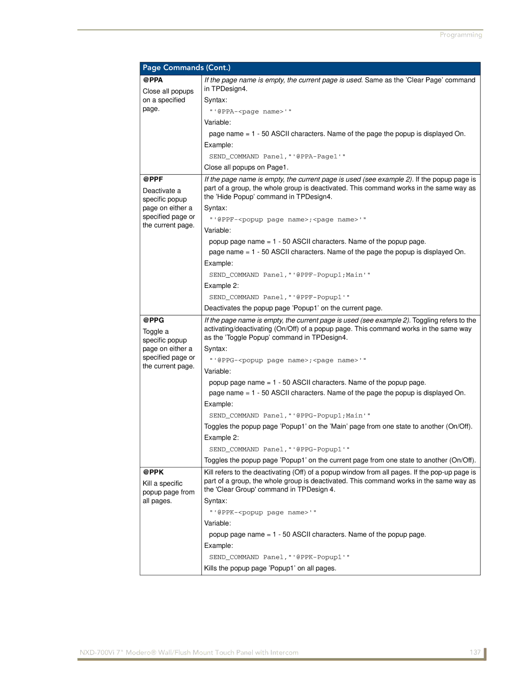 AMX NXD-700Vi manual Commands 