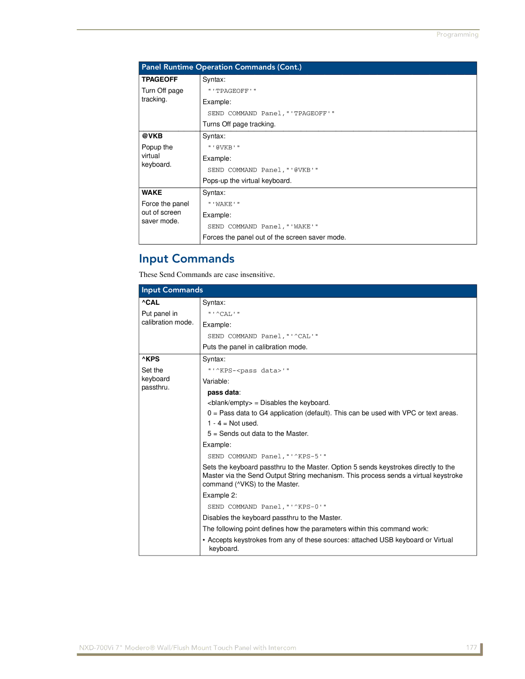 AMX NXD-700Vi manual Input Commands 