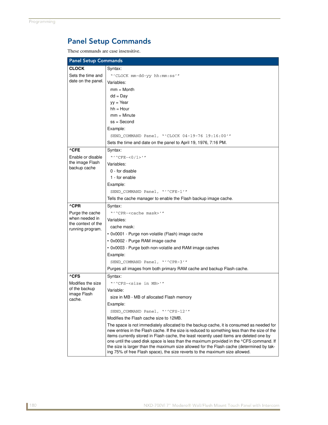 AMX NXD-700Vi manual Panel Setup Commands 