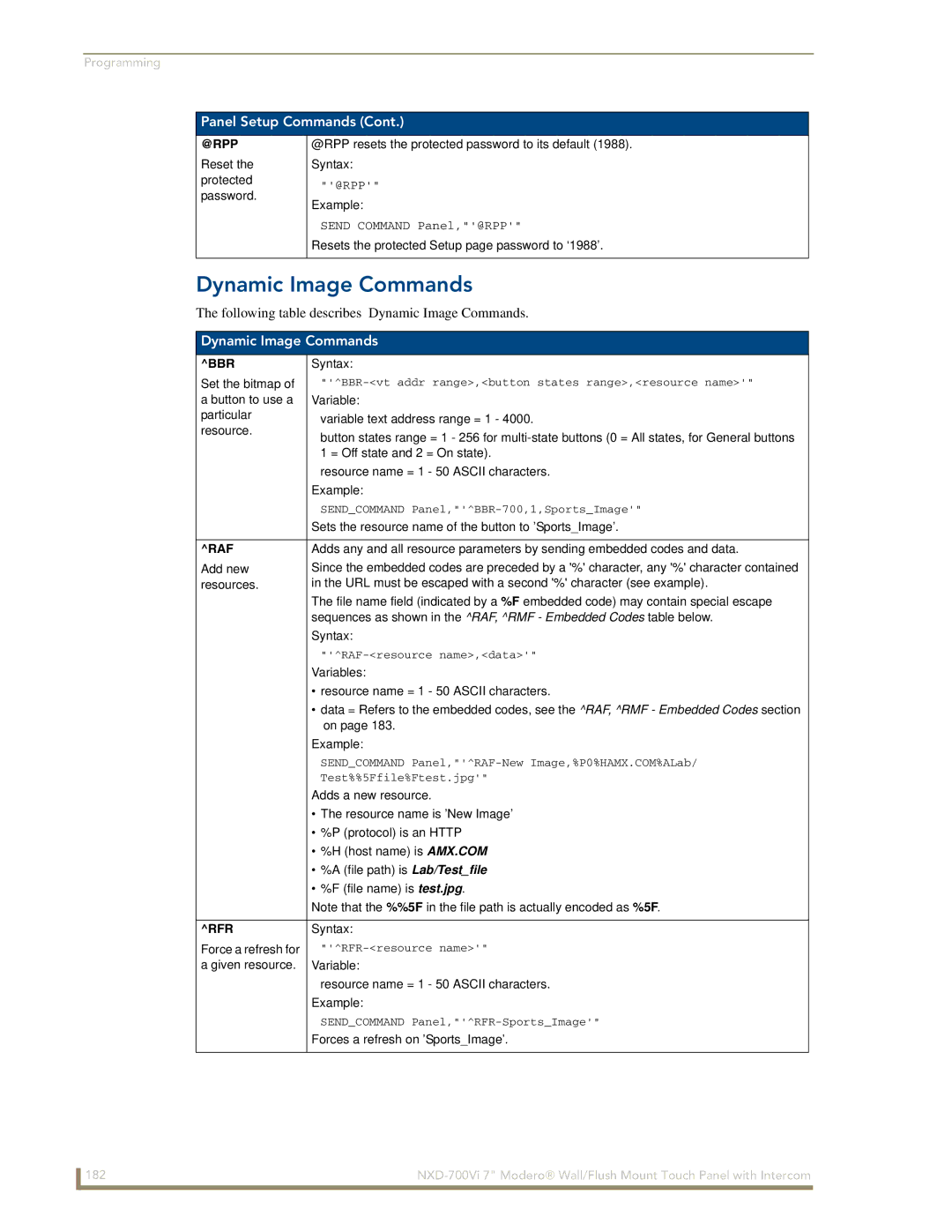 AMX NXD-700Vi manual Dynamic Image Commands 