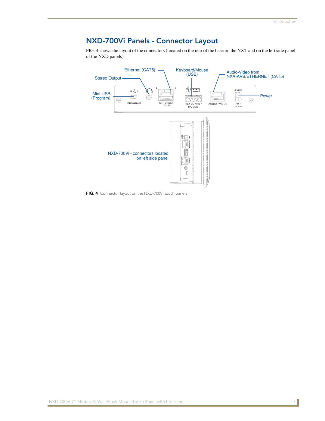 AMX manual NXD-700Vi Panels Connector Layout, NXA-AVB/ETHERNET CAT5 