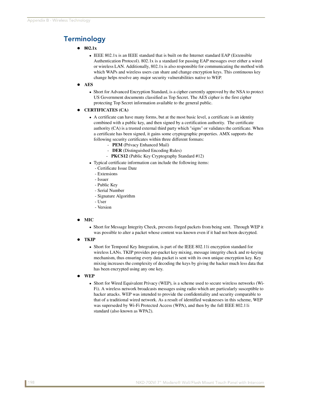 AMX NXD-700Vi manual Terminology, 802.1x 