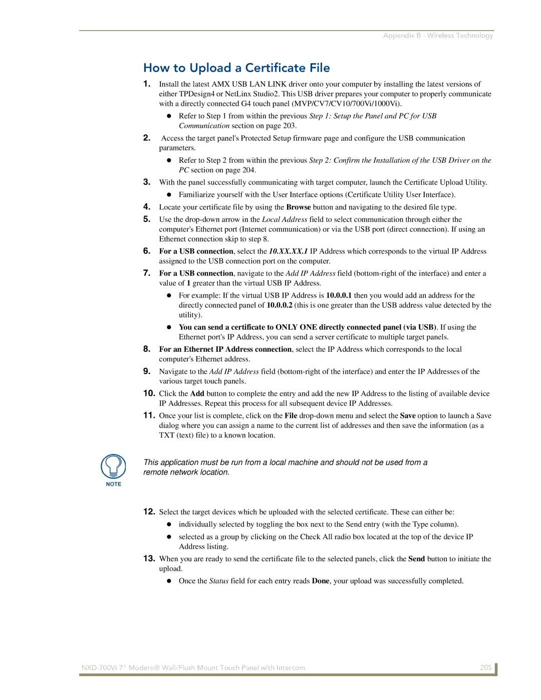 AMX NXD-700Vi manual How to Upload a Certificate File 