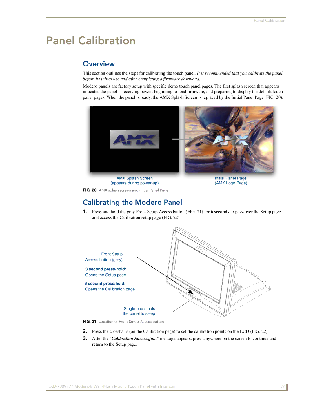 AMX NXD-700Vi manual Panel Calibration, Calibrating the Modero Panel 