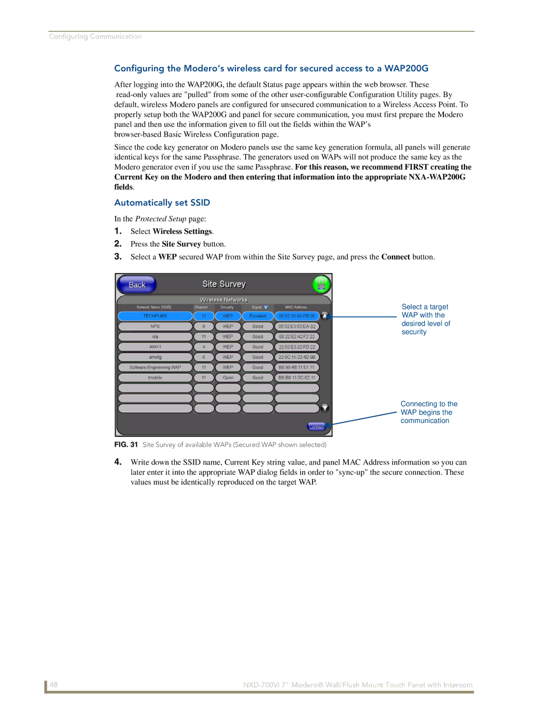 AMX NXD-700Vi manual Automatically set Ssid, Select Wireless Settings 