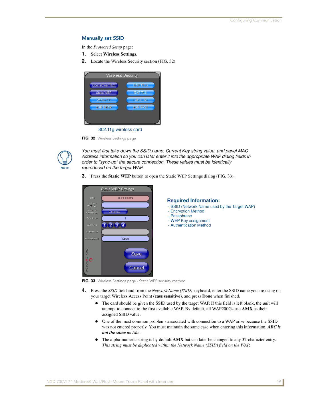 AMX NXD-700Vi manual Manually set Ssid, Not the same as Abc 