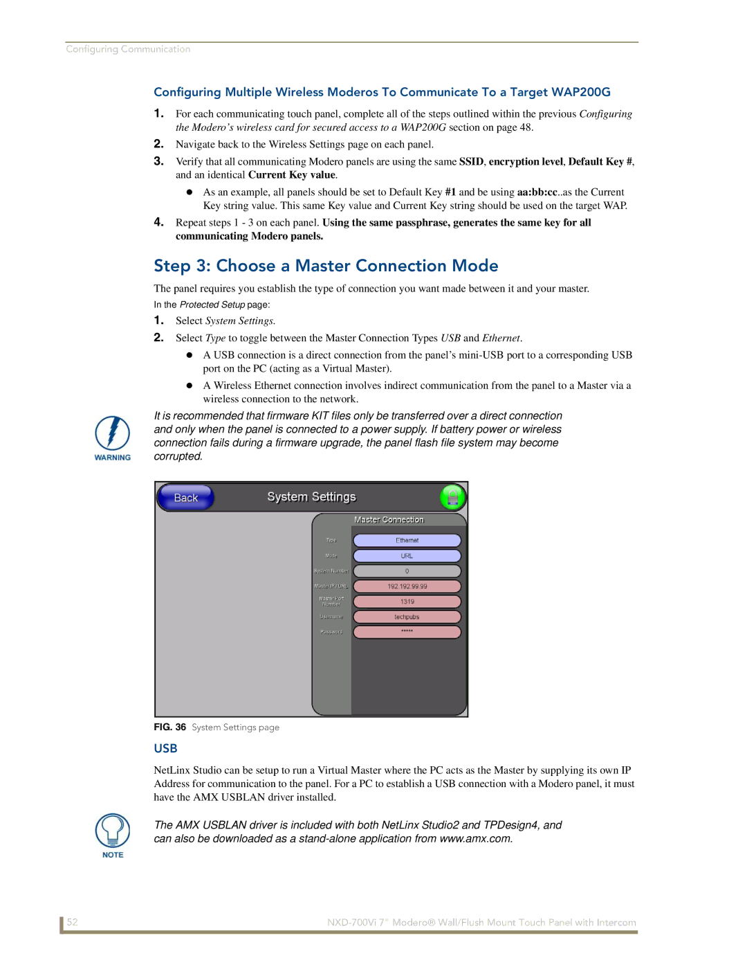 AMX NXD-700Vi manual Choose a Master Connection Mode, Select System Settings 